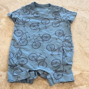 Tea Collection Blue Baby Romper with Navy Bicycle Print